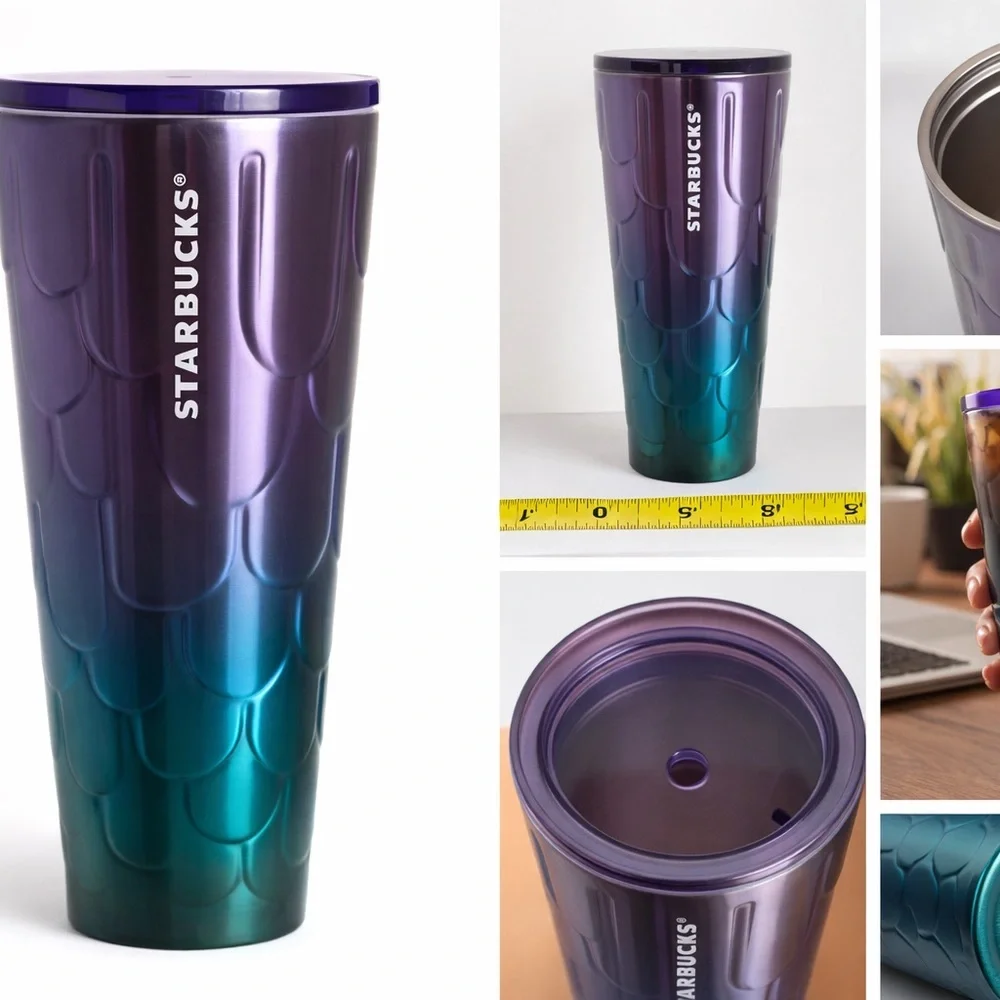 Starbucks Metallic Gradient Tumbler 24oz Purple Blue Green Insulated Travel Cup